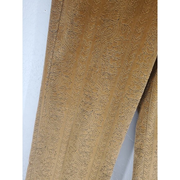 Tan Velvet Velour Floral Etched Straight Leg Pants Supply & Demand Size 4 - Picture 4 of 10